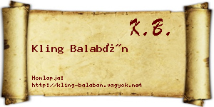 Kling Balabán névjegykártya